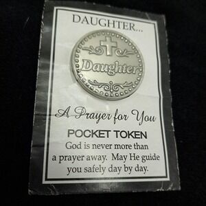 Vintage Ganz Daughter Pocket‎ Token Silver Prayer Coin Cross Religious Keepsake